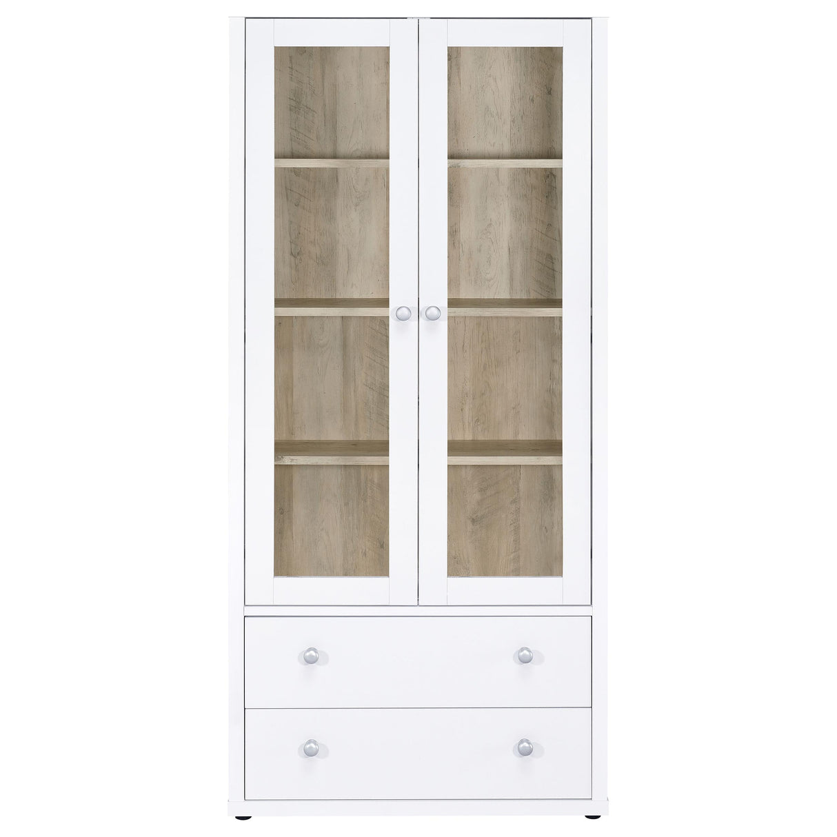 Hawthorne White Tall Glass Door Cabinet with Drawers, 4-Shelf