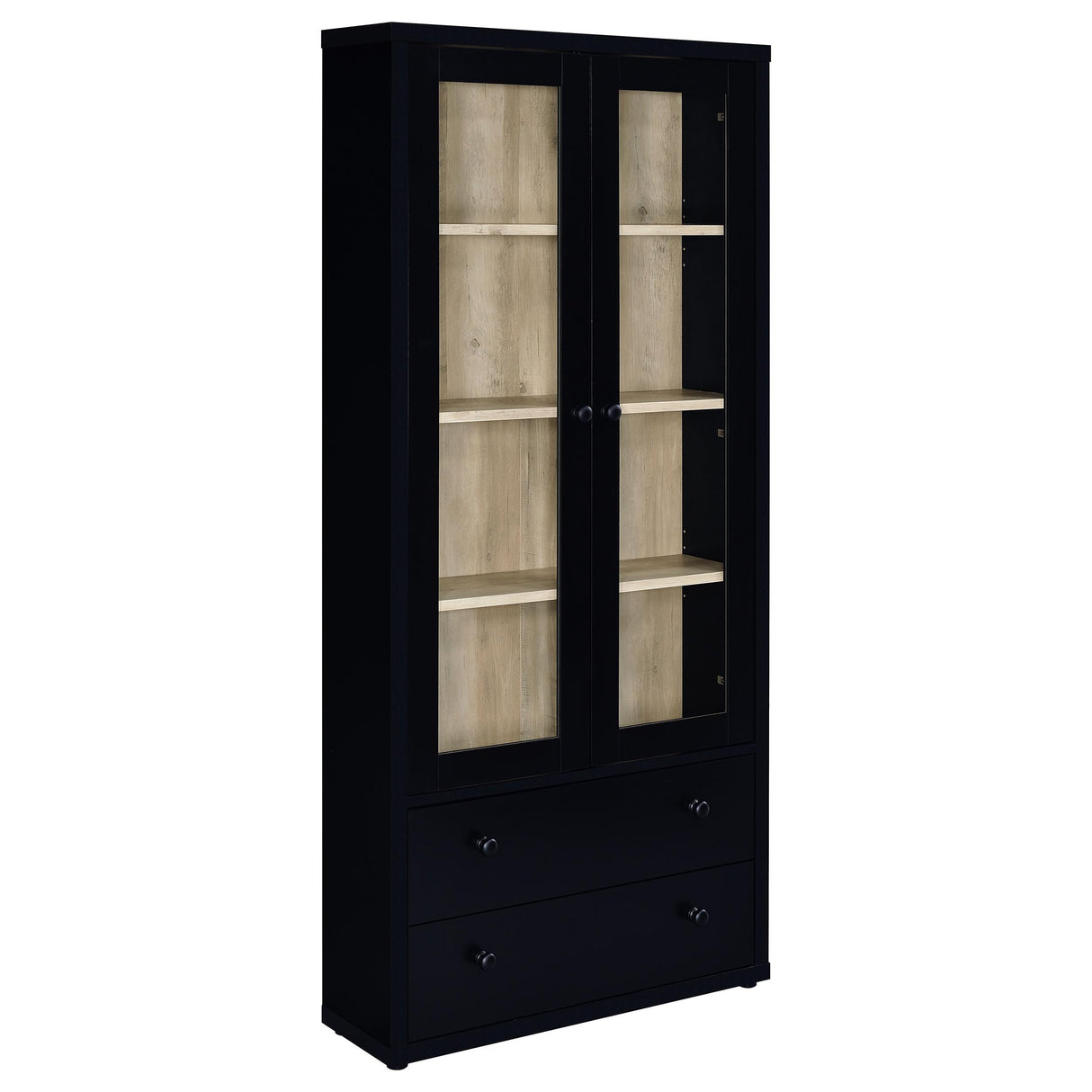 Hawthorne Black Glass Door Cabinet with Drawers, 4-Shelf