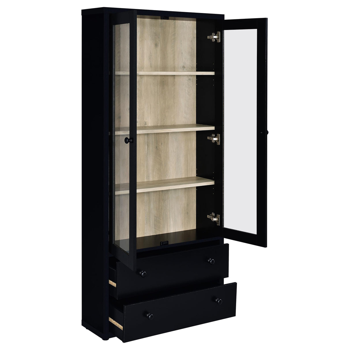 Hawthorne Black Glass Door Cabinet with Drawers, 4-Shelf