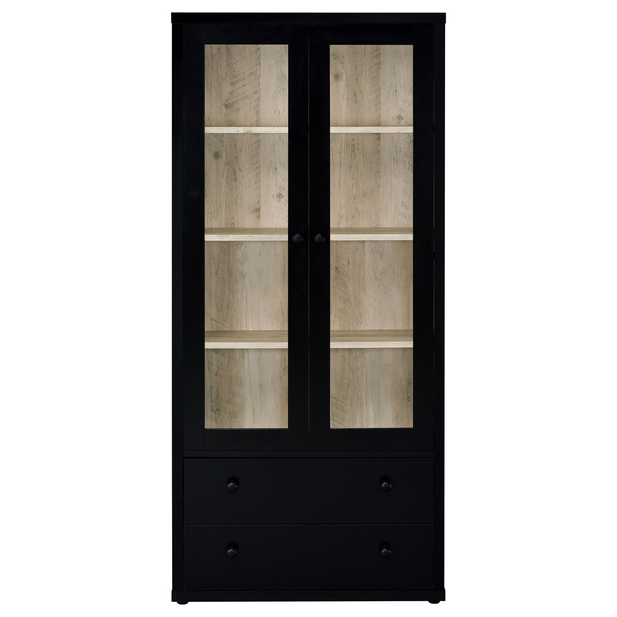 Hawthorne Black Glass Door Cabinet with Drawers, 4-Shelf