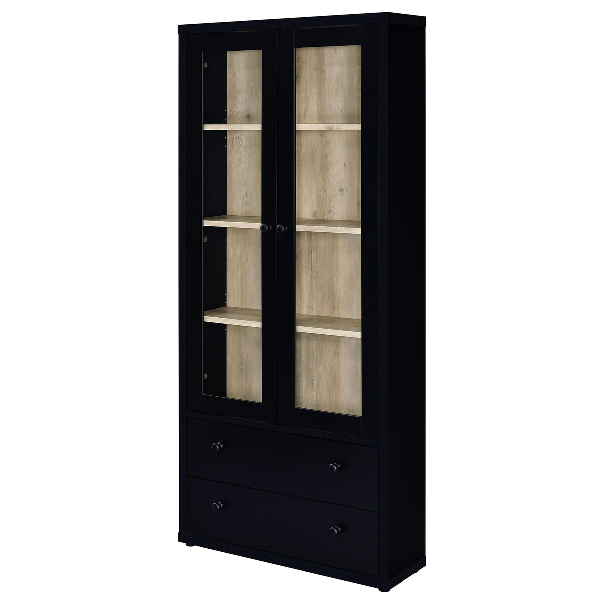 Hawthorne Black Glass Door Cabinet with Drawers, 4-Shelf