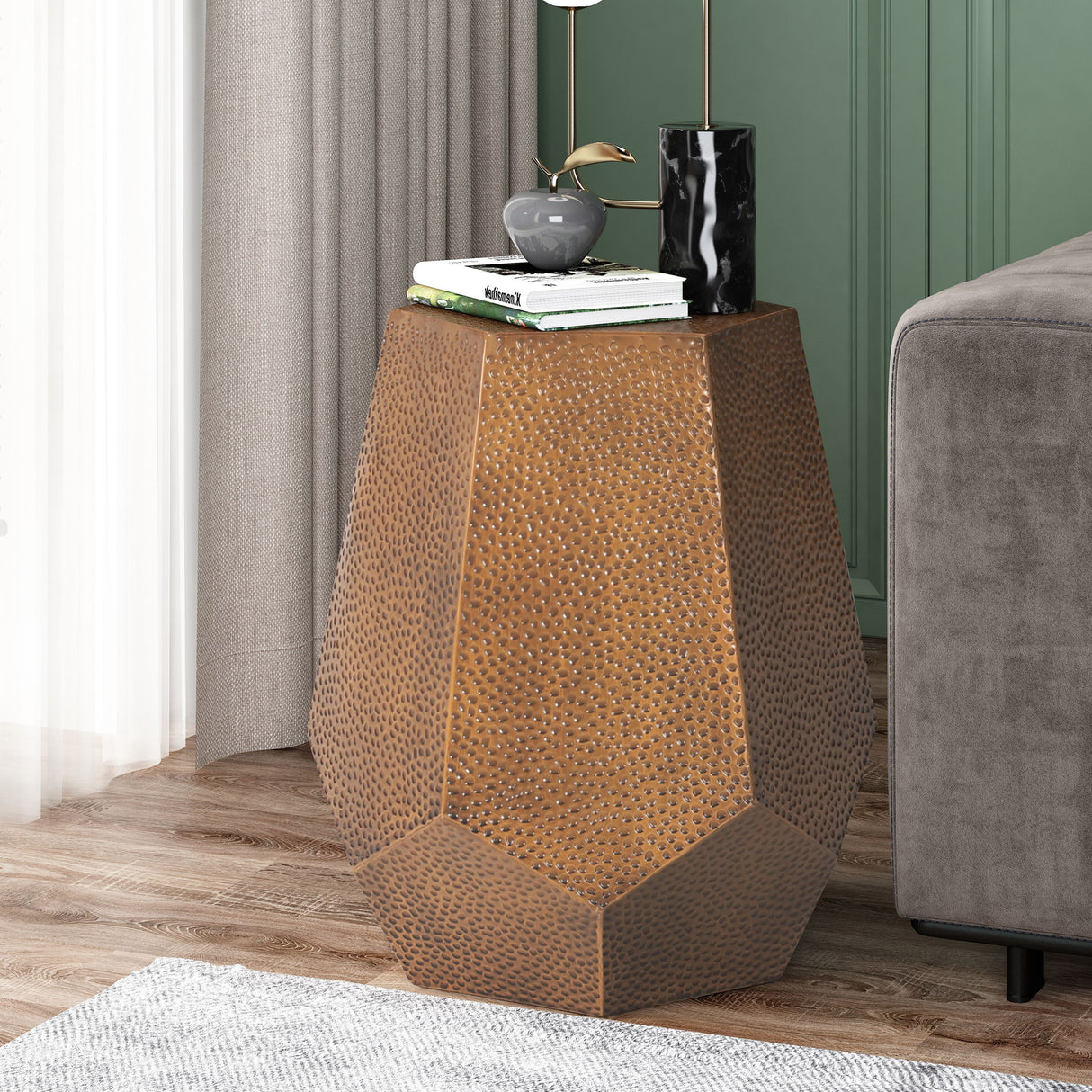 Modern Hammered Iron Geometric End Table