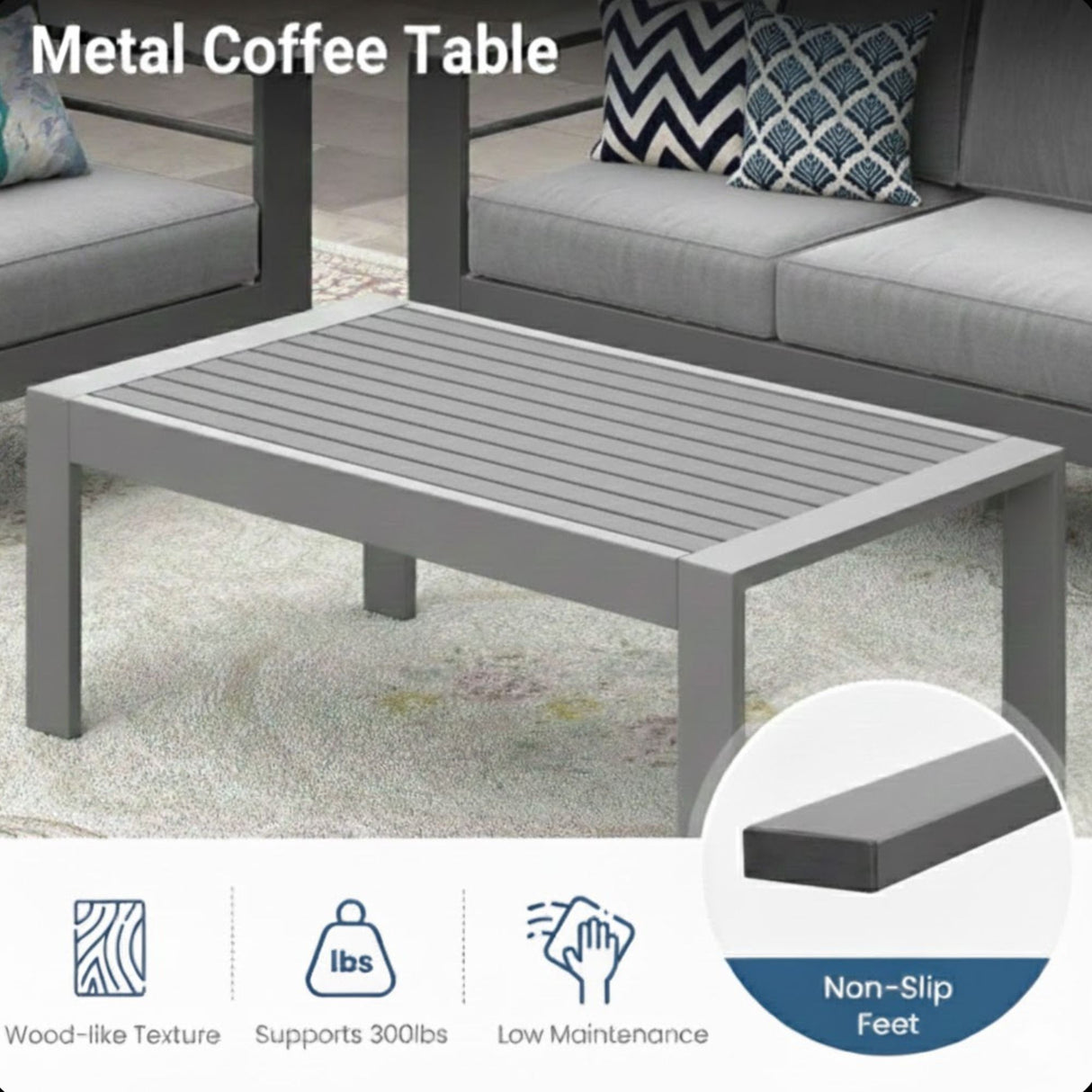 All-Weather Outdoor Coffee Table With Wood-Look Top