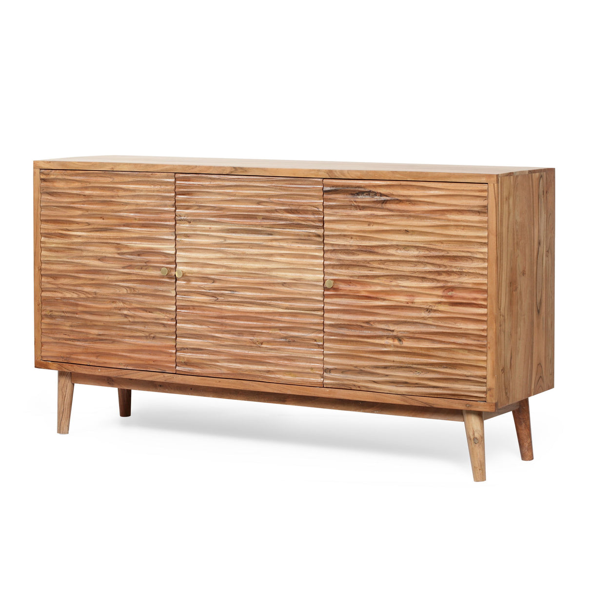 Handcrafted Sideboard Buffet Cabinet with Carved Texture Acacia Wood 58x32in Natural