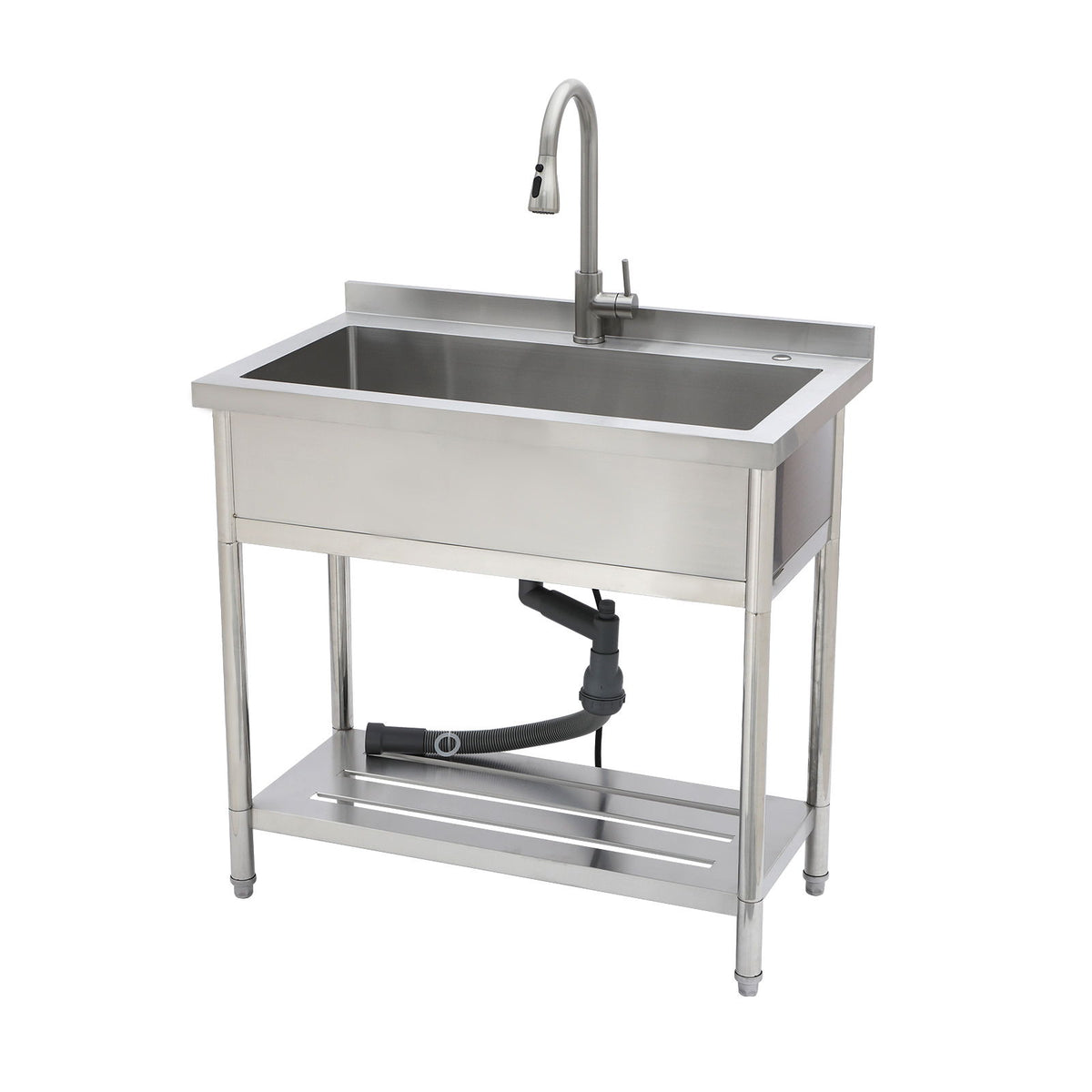 Stainless Steel Freestanding Utility Sink With Pull Out Faucet, Large Single Bowl - Brushed Nickel