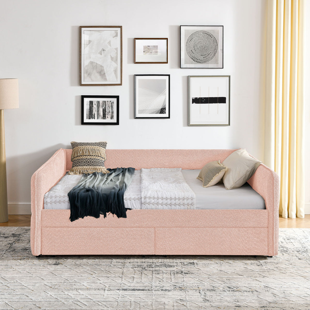 Upholstered Daybed & 2 Drawers