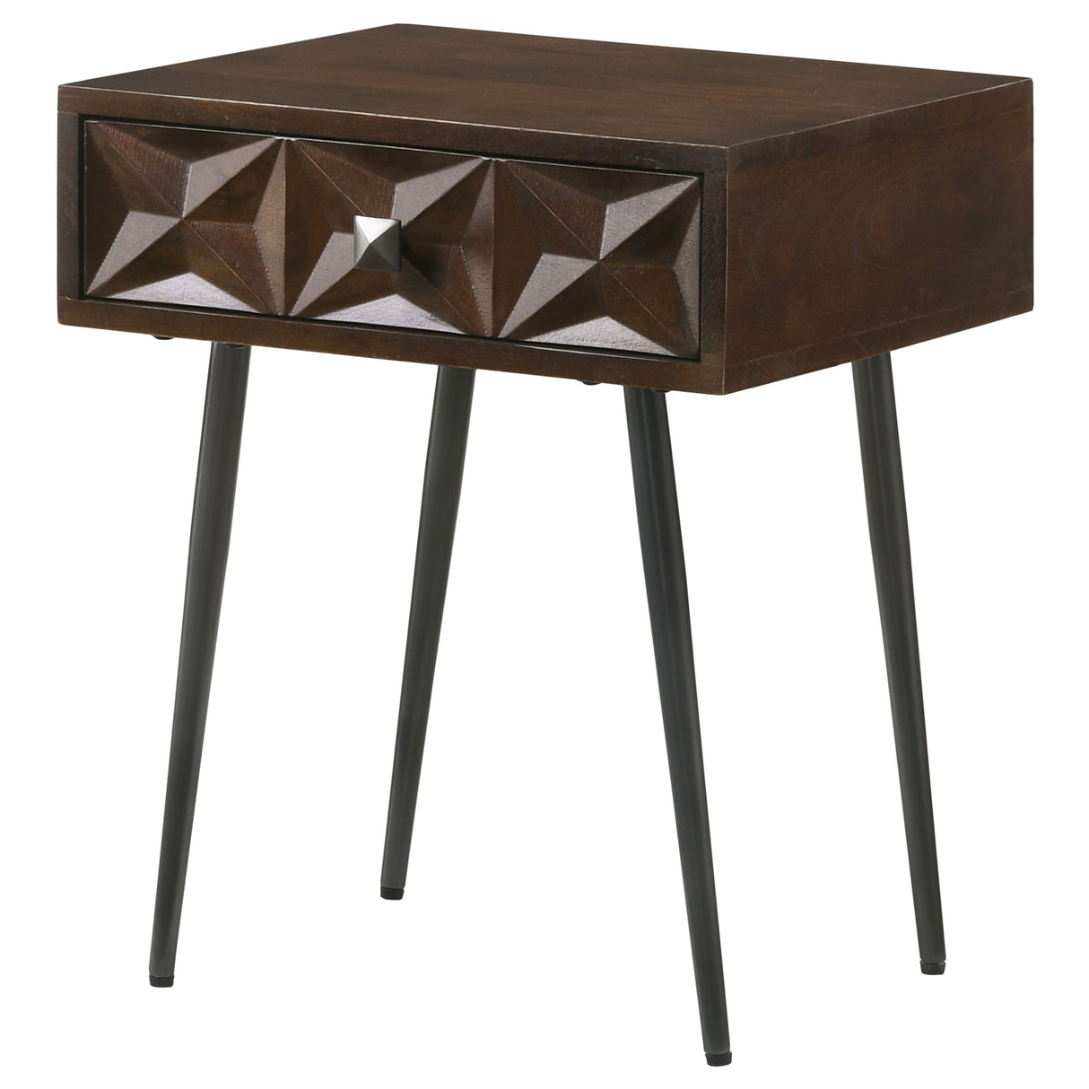 Ezra Solid Mango Wood 1-Drawer Accent Table, Coffee Brown