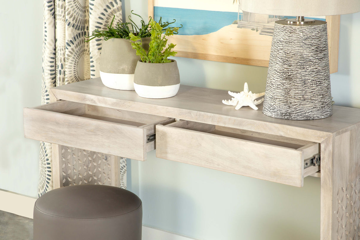 Rickman 2-Drawer Mango Wood Console Table, White Washed