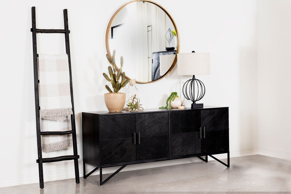 Riddell 4-Door Matte Black Wood Reeding Accent Cabinet
