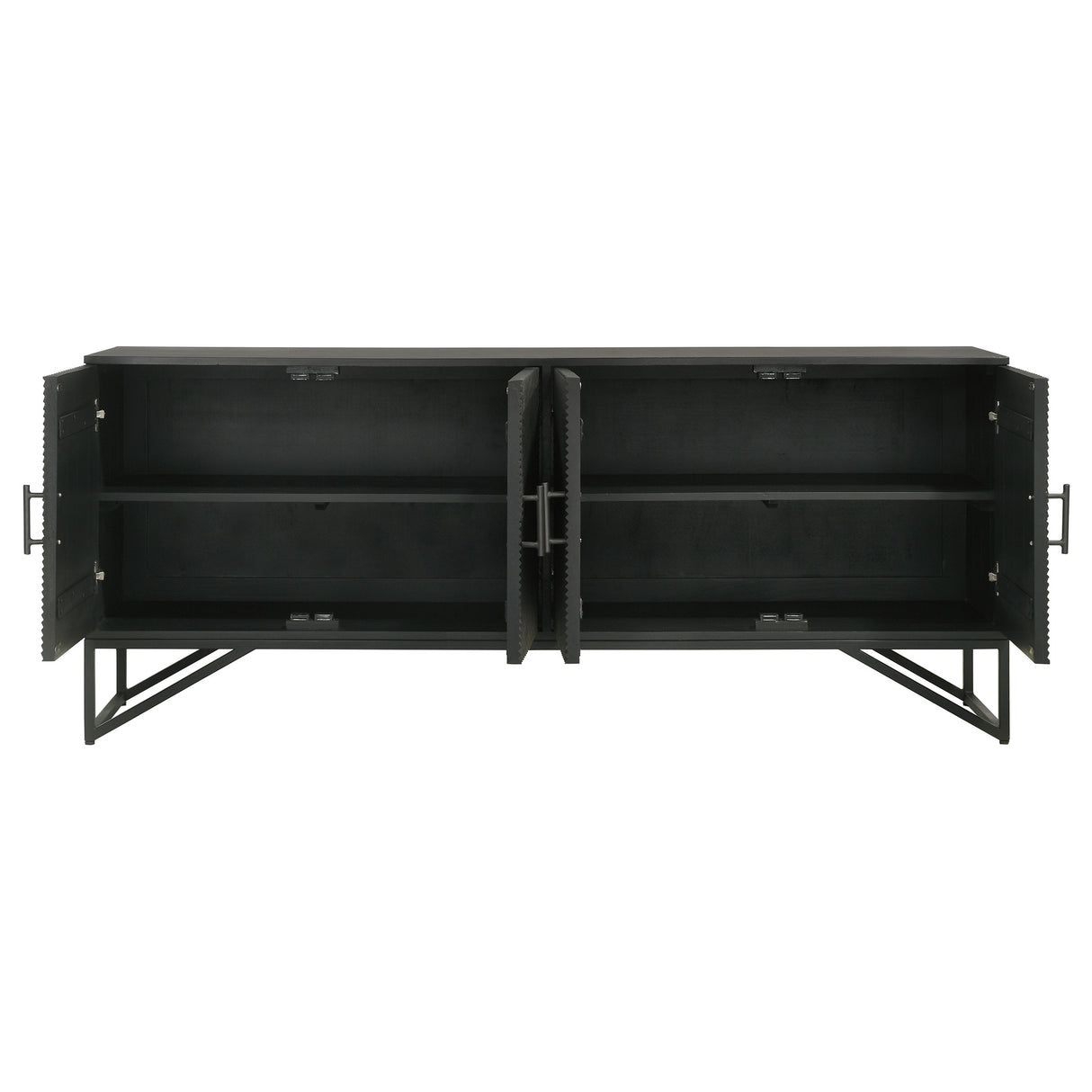 Riddell 4-Door Matte Black Wood Reeding Accent Cabinet