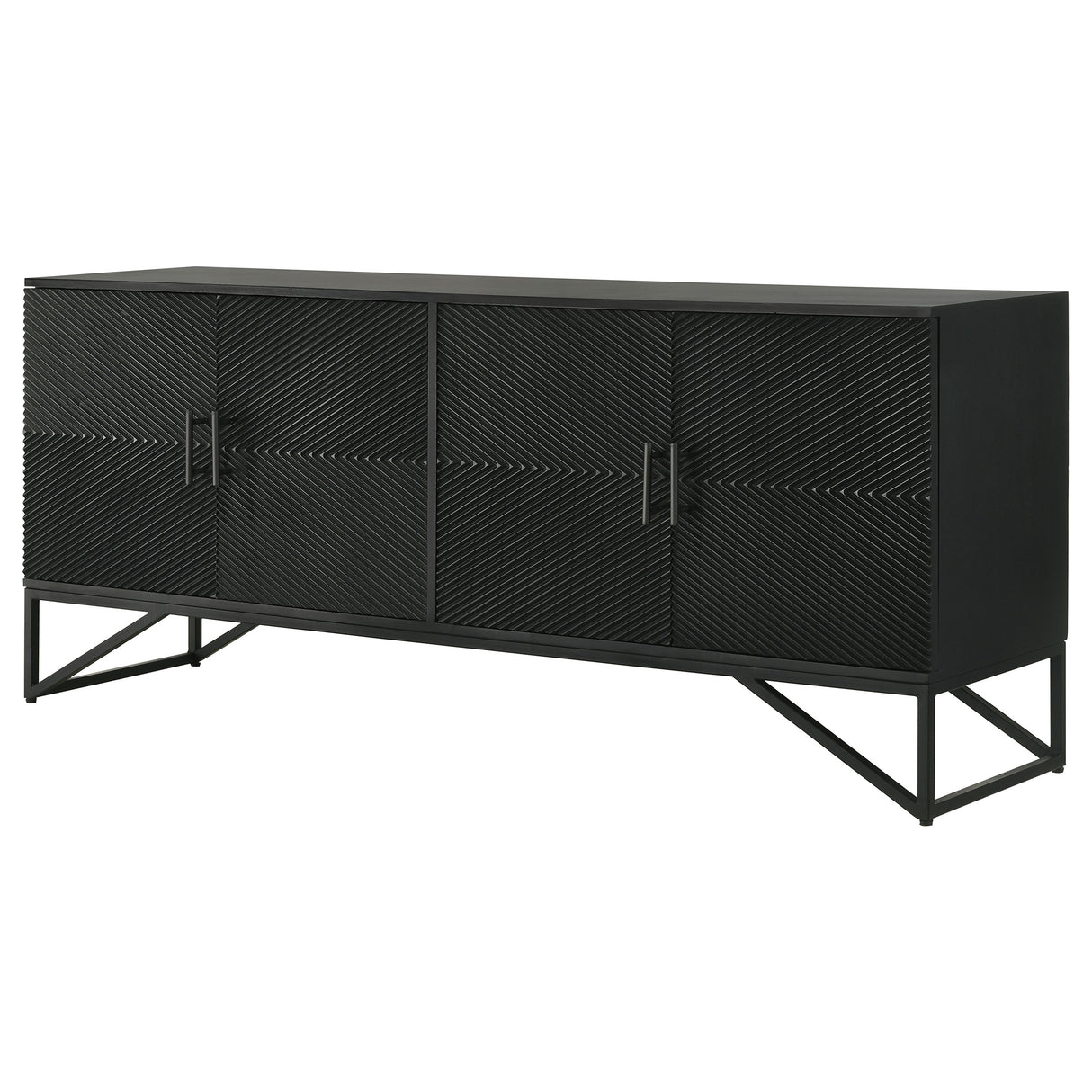 Riddell 4-Door Matte Black Wood Reeding Accent Cabinet
