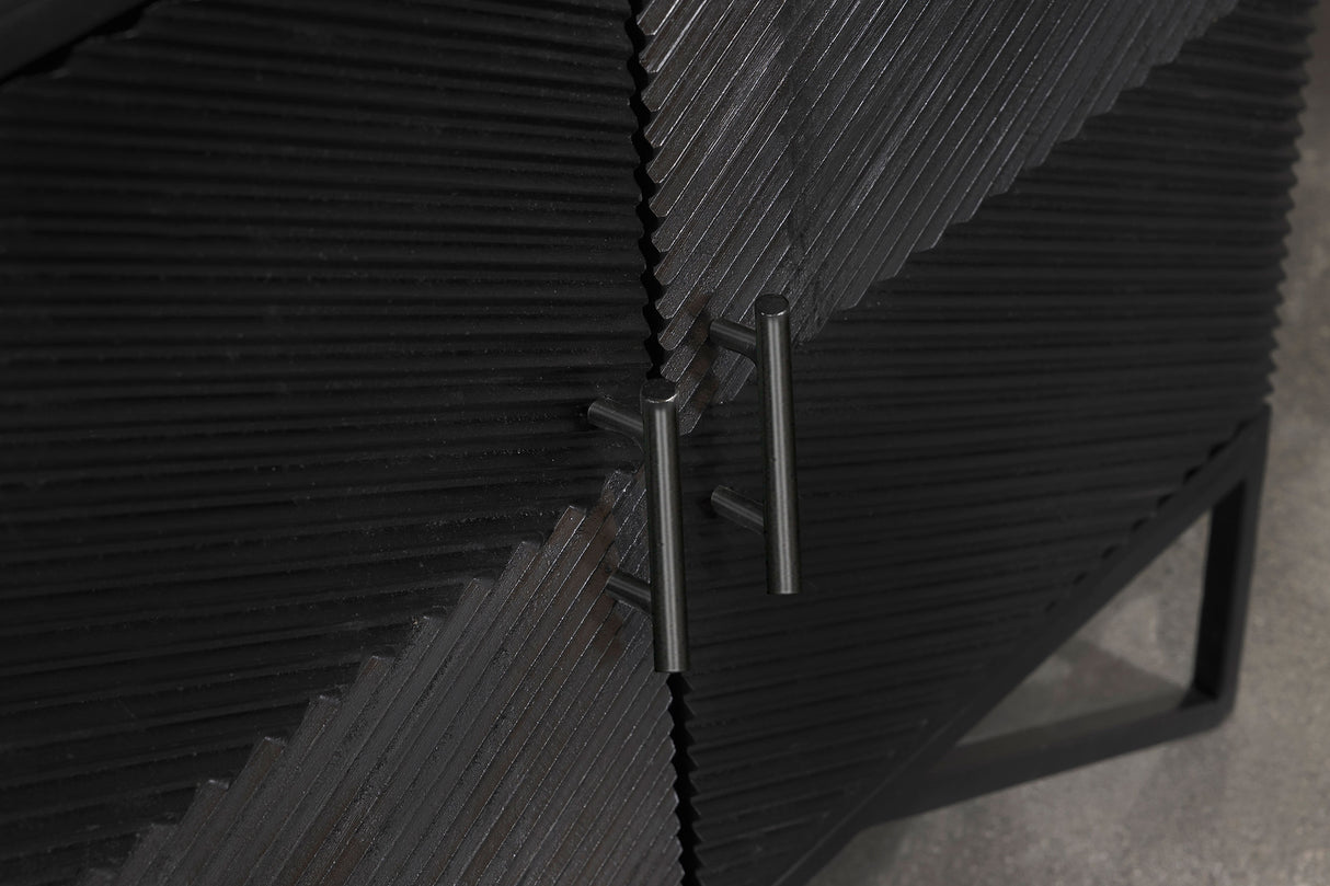 Riddell 4-Door Matte Black Wood Reeding Accent Cabinet