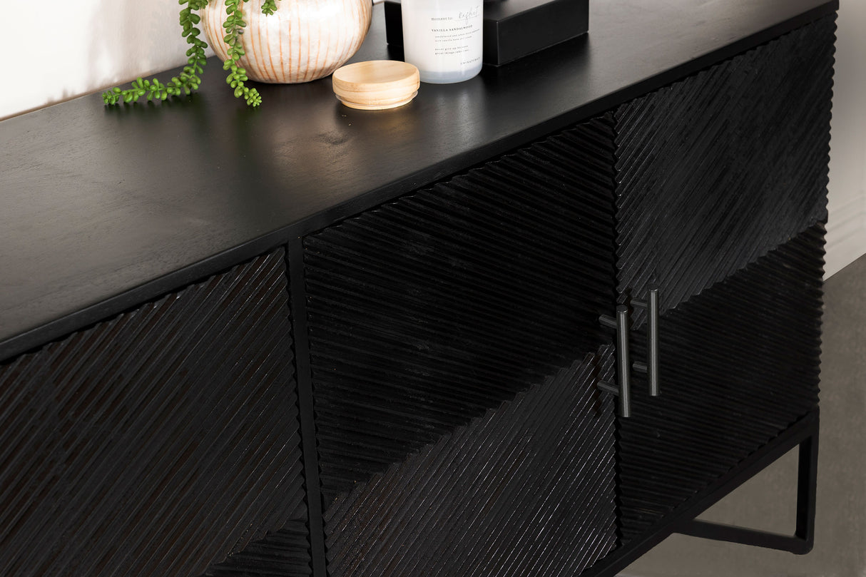 Riddell 4-Door Matte Black Wood Reeding Accent Cabinet