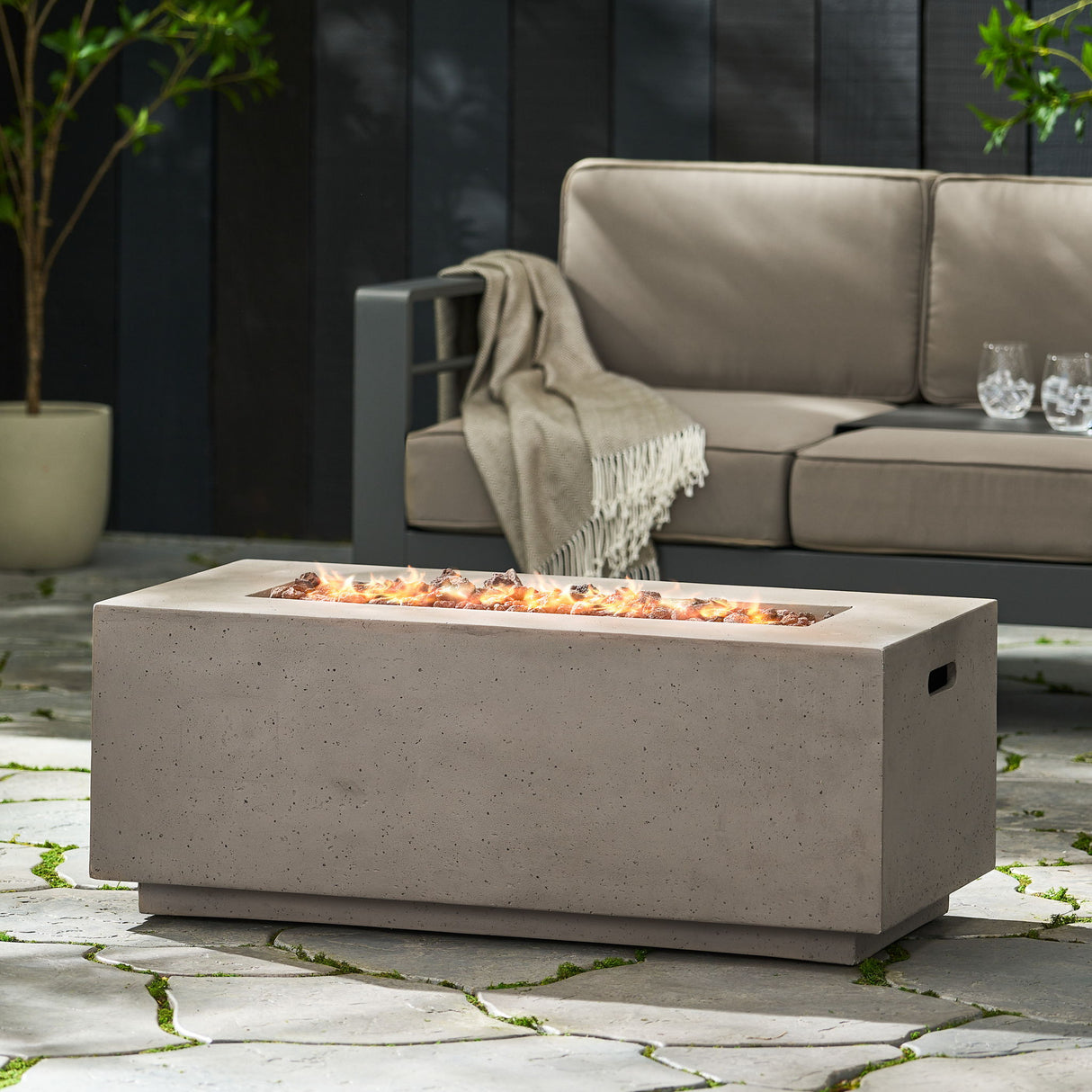 Propane Fire Pit Table Modern Outdoor Concrete Heater 40x15in