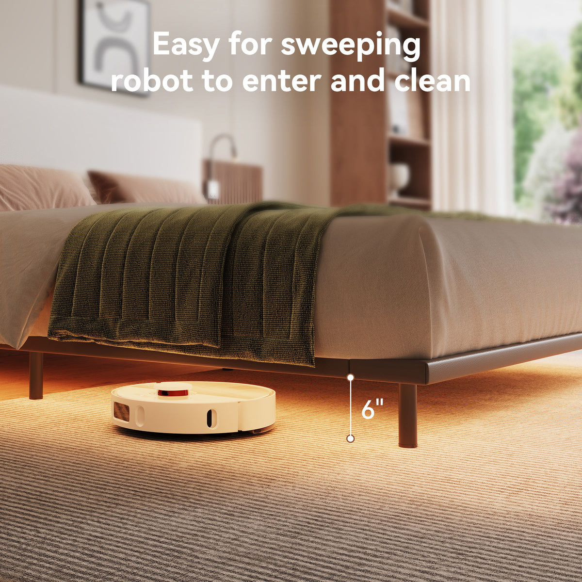Floating King Size Bed With Integrated Side Tables And Smart Lighting - Beige Gray / White