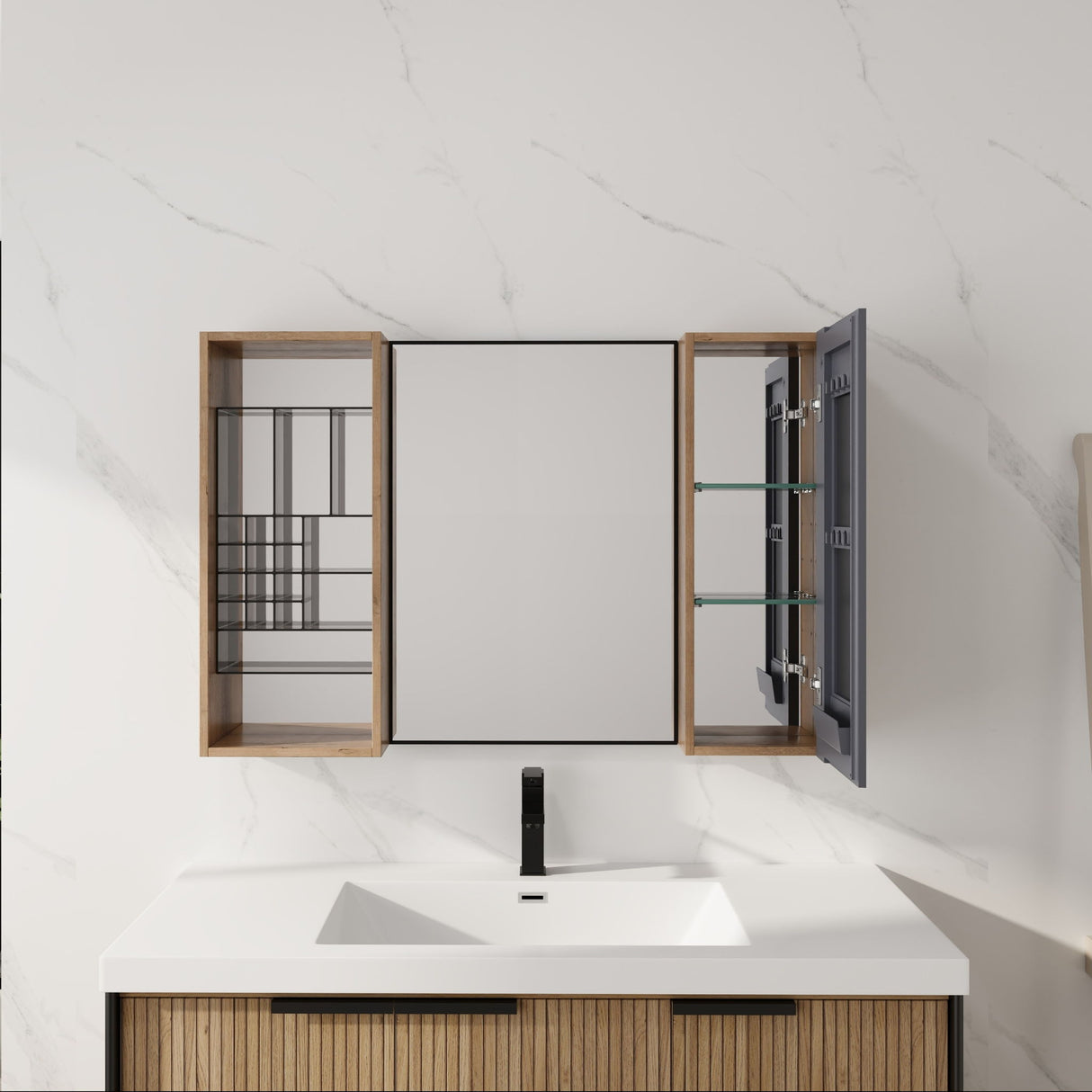 41.3" Wall Mounted Bathroom Cabinet With Adjustable Shelves Storage Unit - Imitative Oak