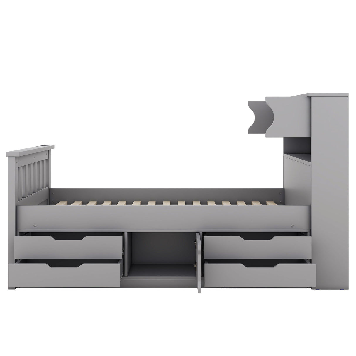 Captain Platform Bed Frame With Storage Bookcases, Shelves, And 4 Drawers
