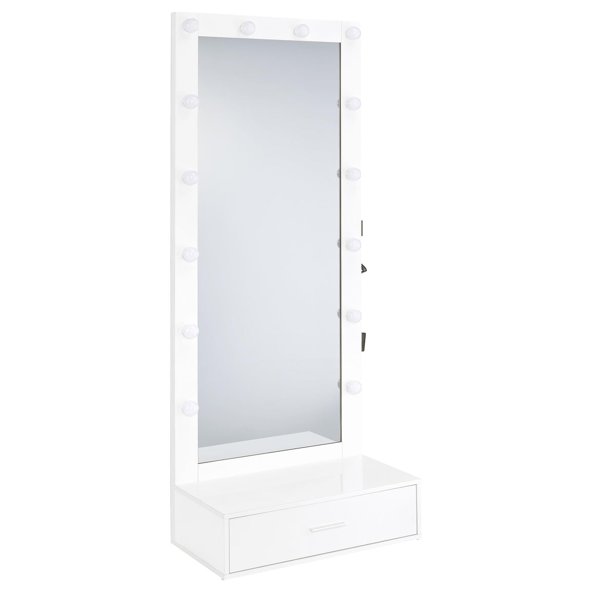 Spector 1-Drawer Lighted Full-Length Floor Mirror, White High Gloss
