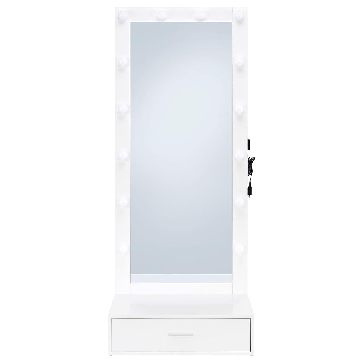 Spector 1-Drawer Lighted Full-Length Floor Mirror, White High Gloss