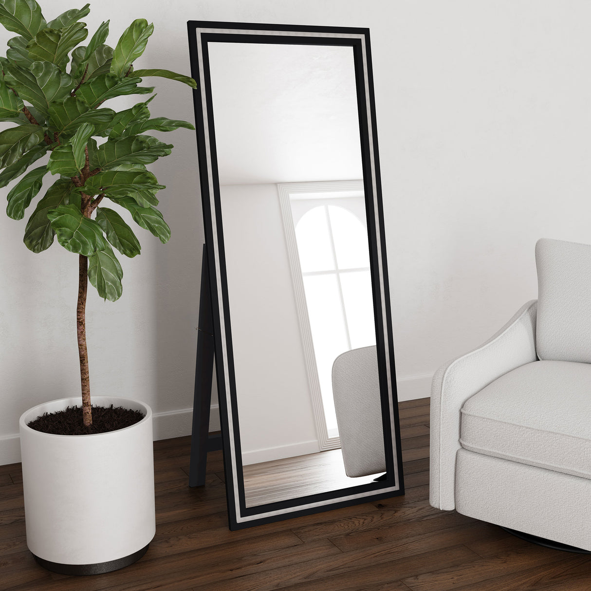 Windrose 28x67 LED Standing Floor Mirror in Black