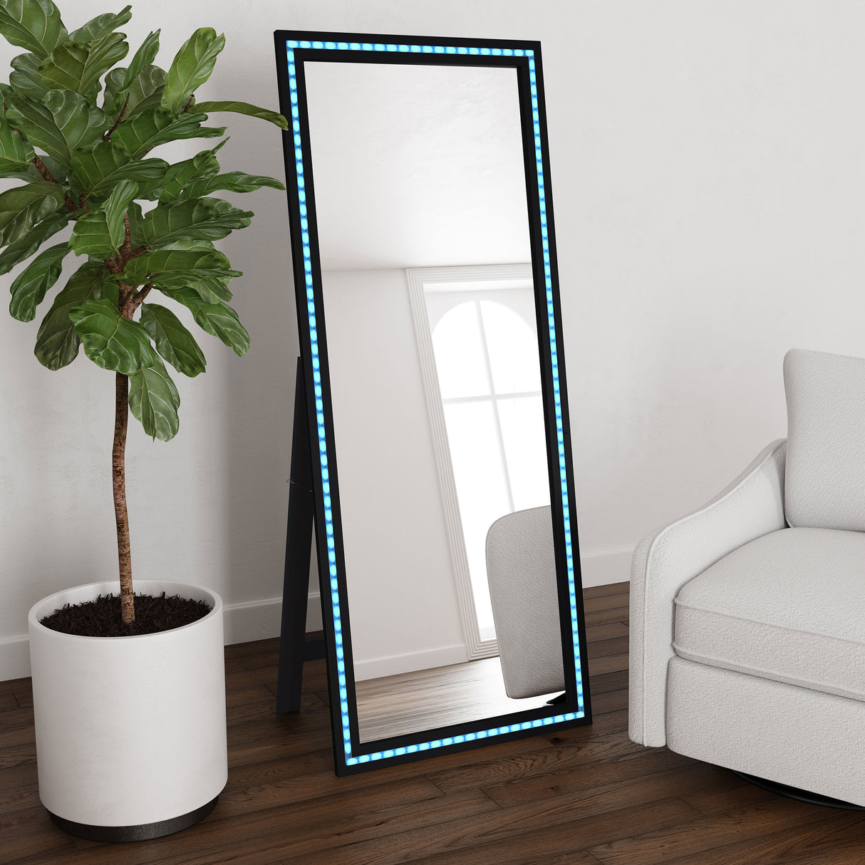 Windrose 28x67 LED Standing Floor Mirror in Black