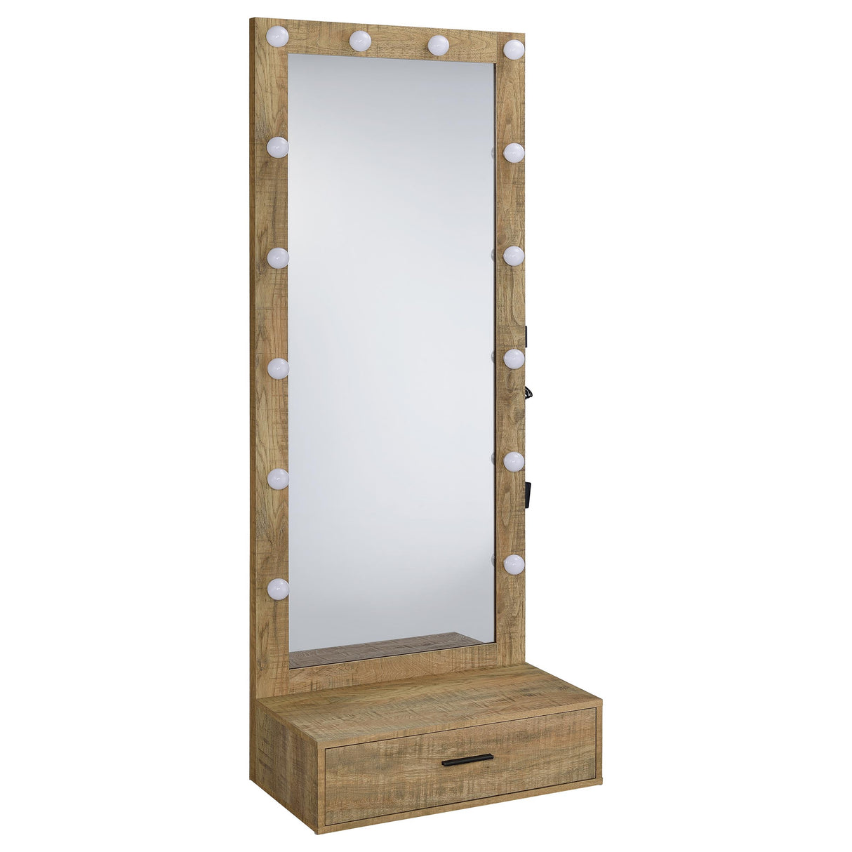 Spector Lighted Full-Length Floor Mirror with Drawer, Mango