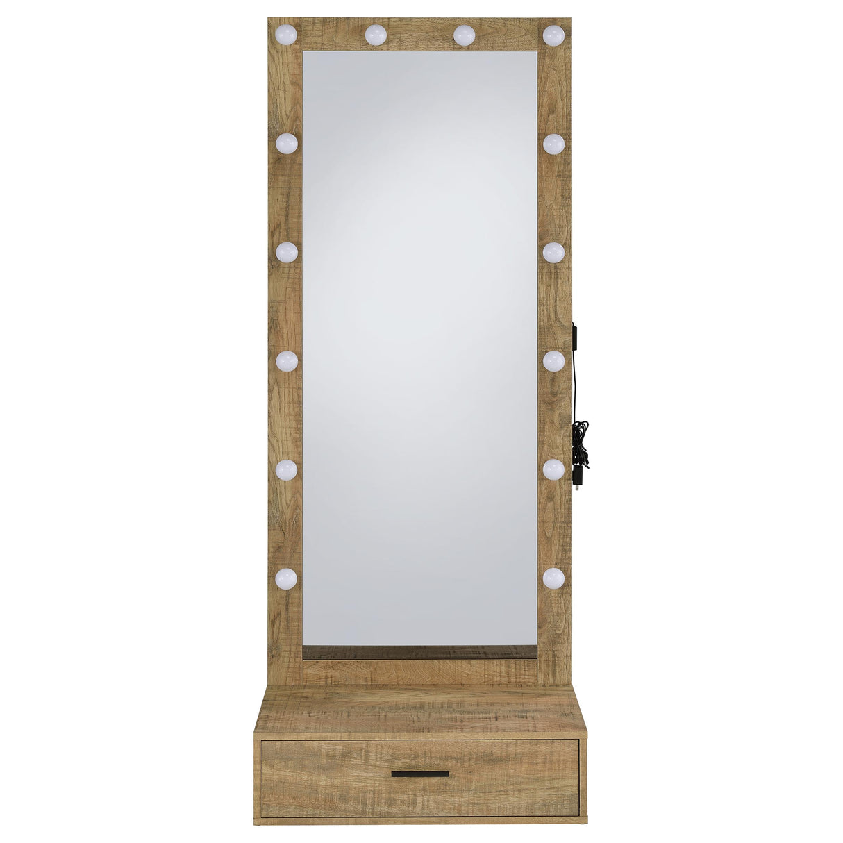 Spector Lighted Full-Length Floor Mirror with Drawer, Mango