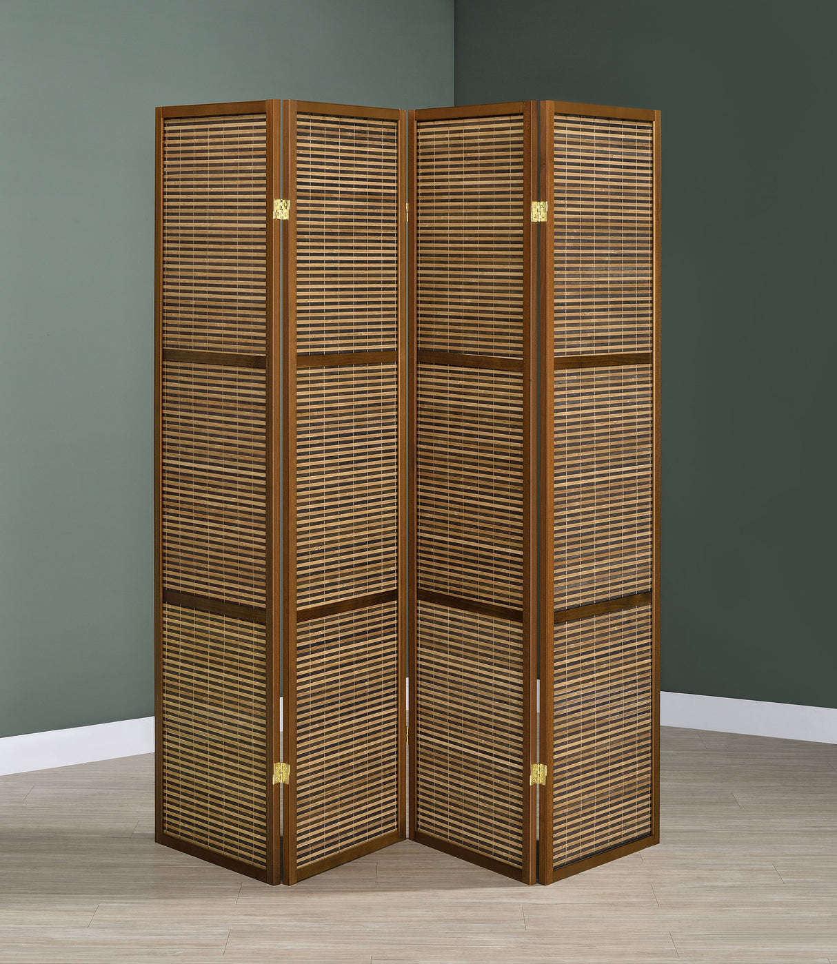Browning 4-Panel Bamboo Room Divider Folding Screen, Walnut