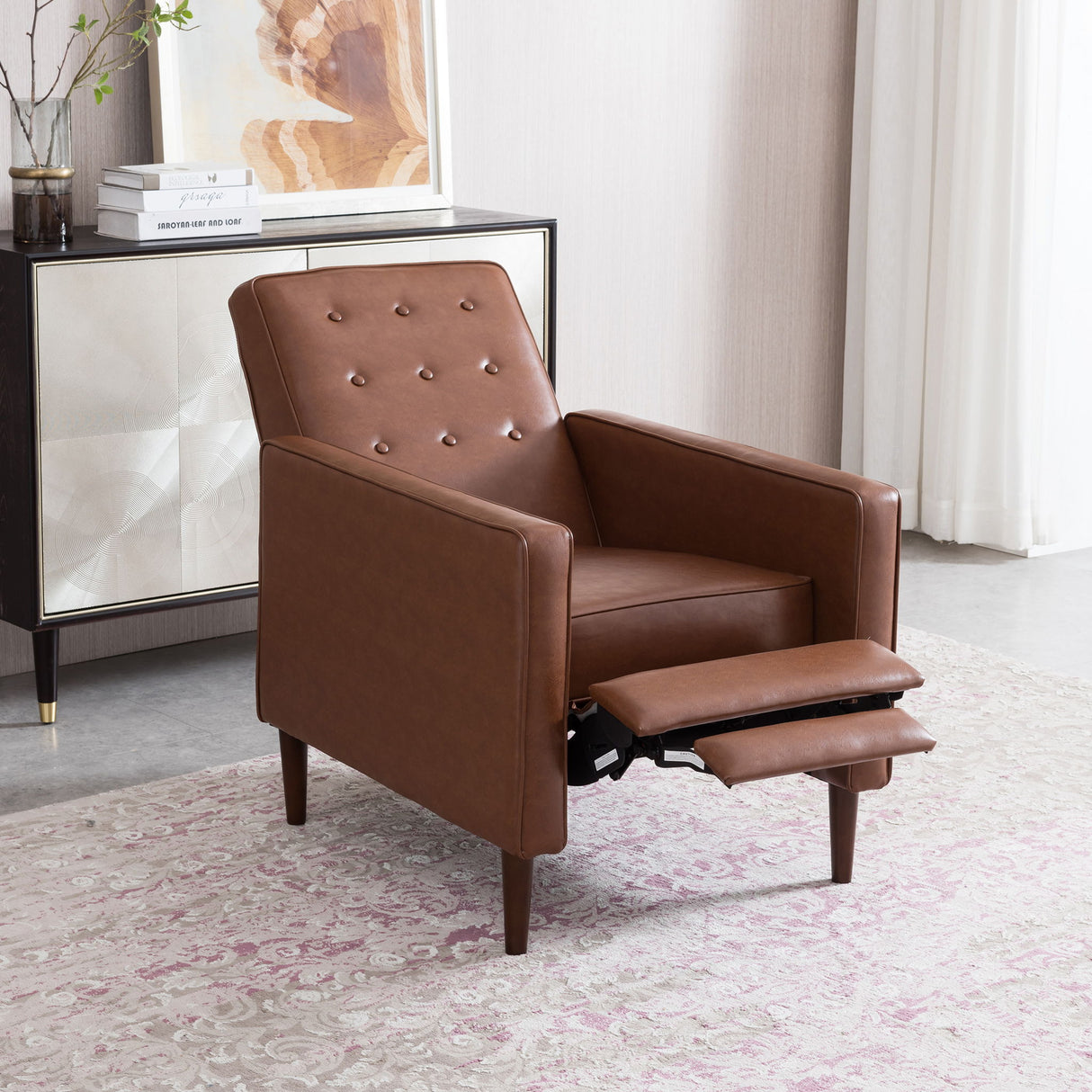 Mid-Century Modern Recliner With Button Tufted Waffle Stitch