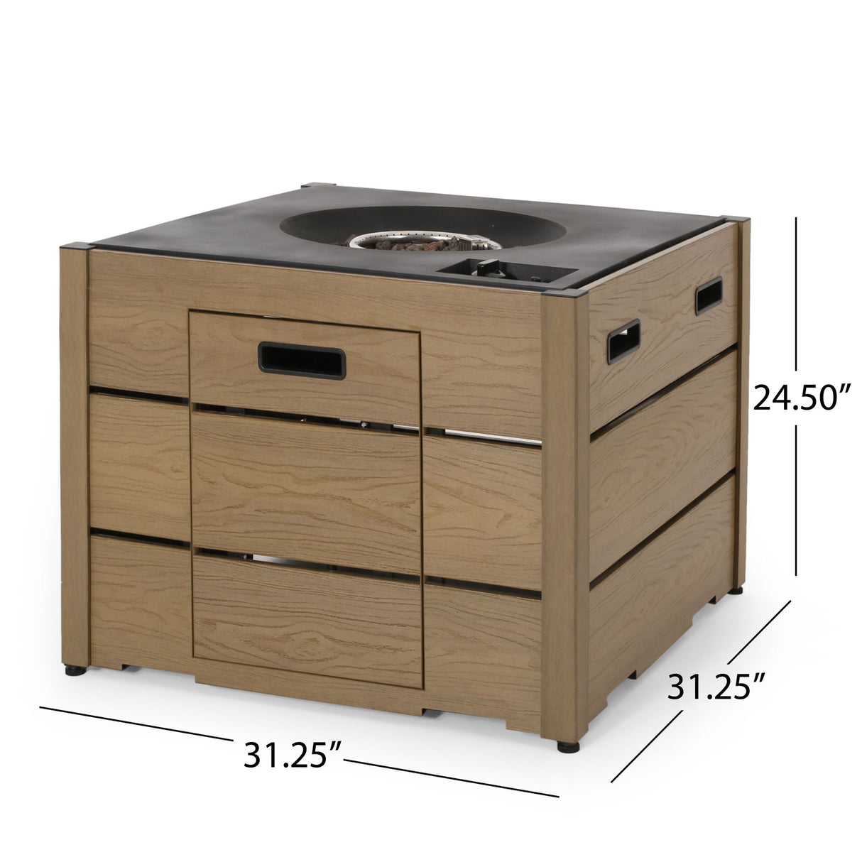 Rustic Style Outdoor Square Propane Fire Pit with 40000 BTU in Brown