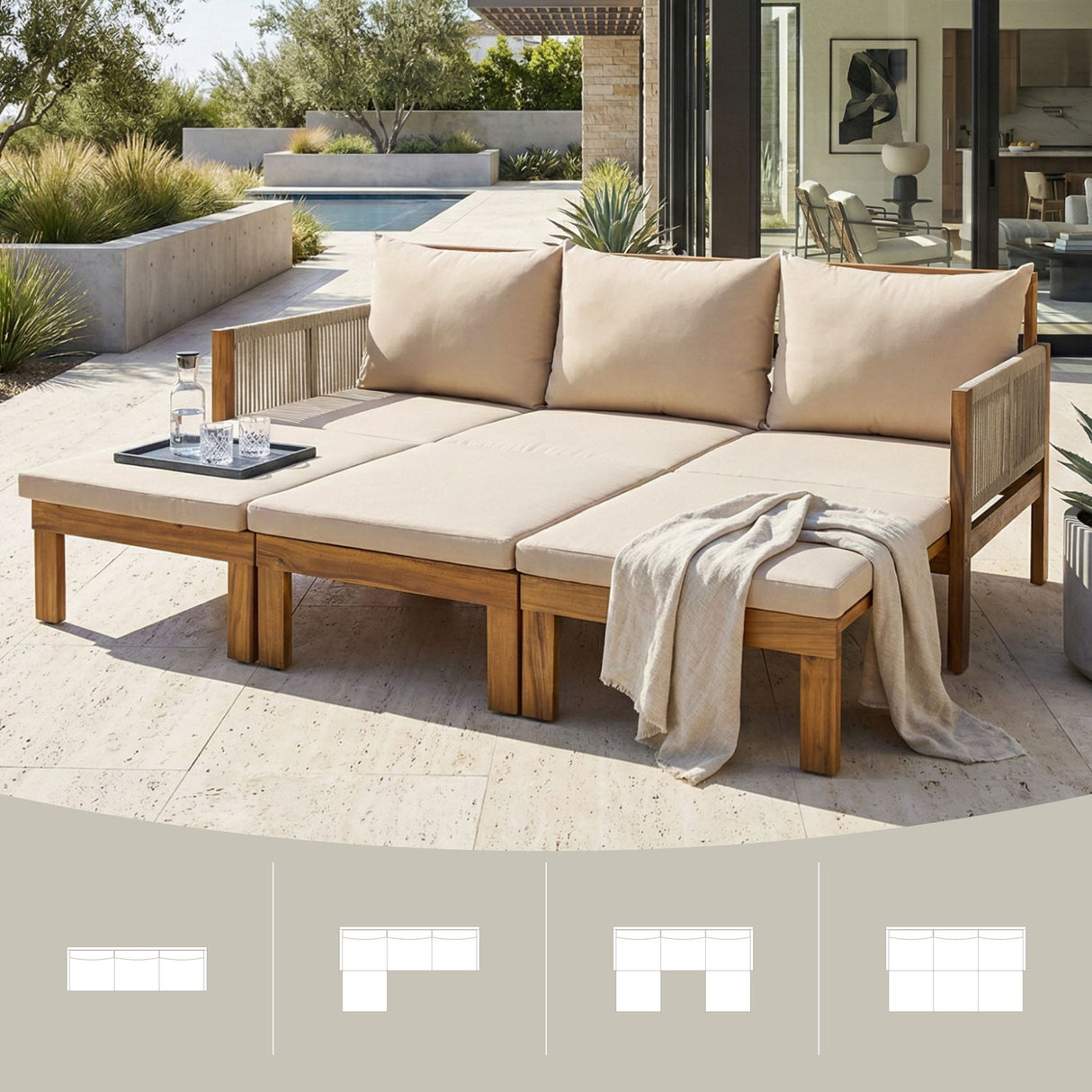 Outdoor 3 Seat Patio Sunbed