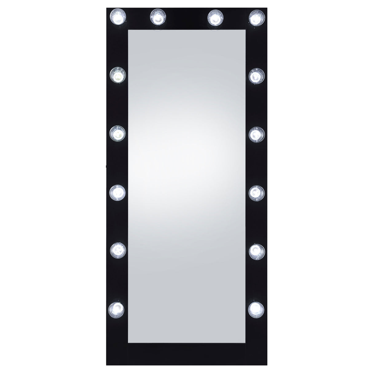 Zayan 32x71 Floor Mirror with LED Lighting, Black High Gloss