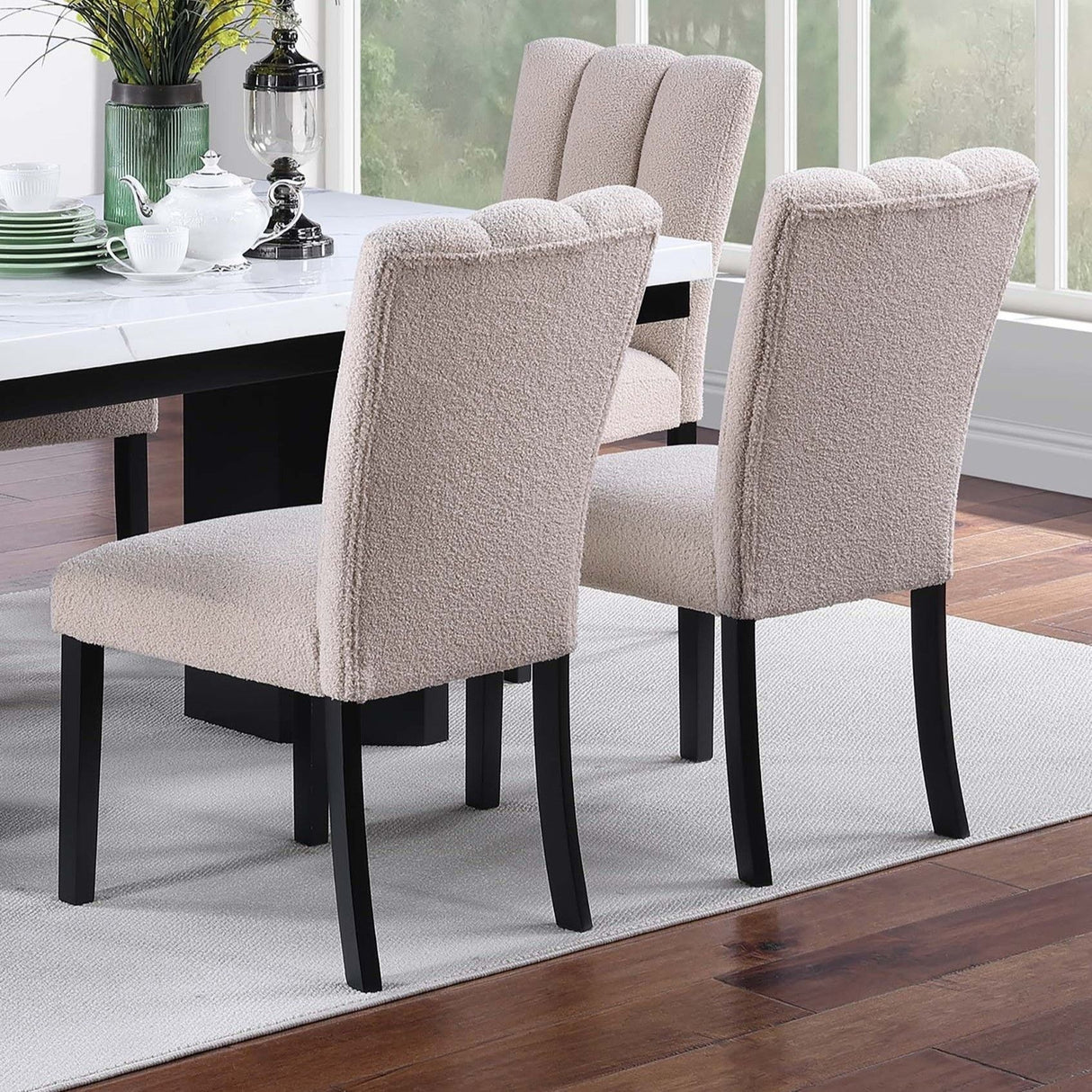 Upholstered Dining Chairs With Channel Tufting (Set of 2) - Black / Black / Neutral / Neutral