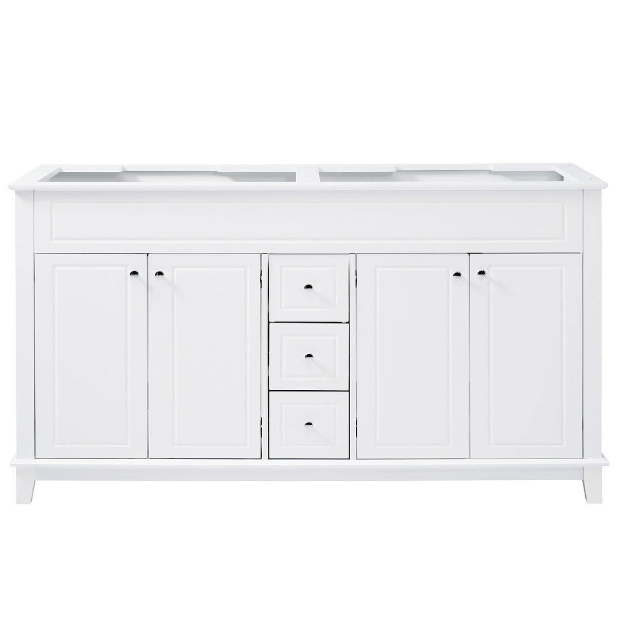 Bathroom Vanity Cabinet Only, 3 Drawers & 4 Doors & Double Layer Shelves - White