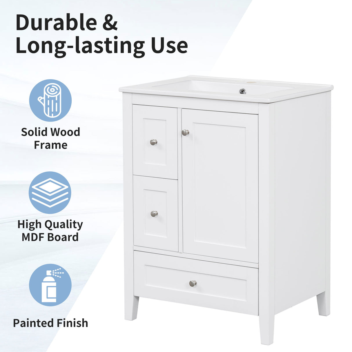 Modern Bathroom Vanity With Storage, Adjustable Shelf