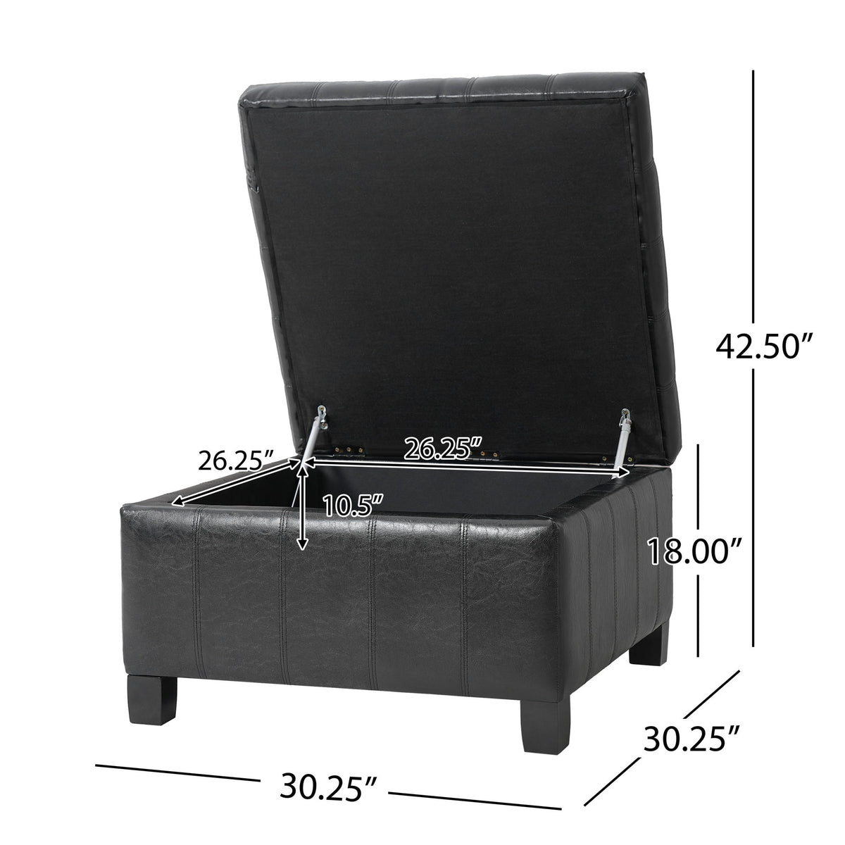 Square Tufted Indoor Ottoman With Lift-Top Storage