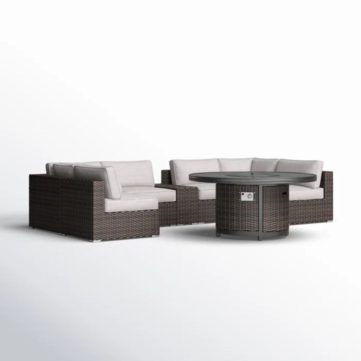 Rattan Patio Set With Comfortable Cushions And Fire Pit