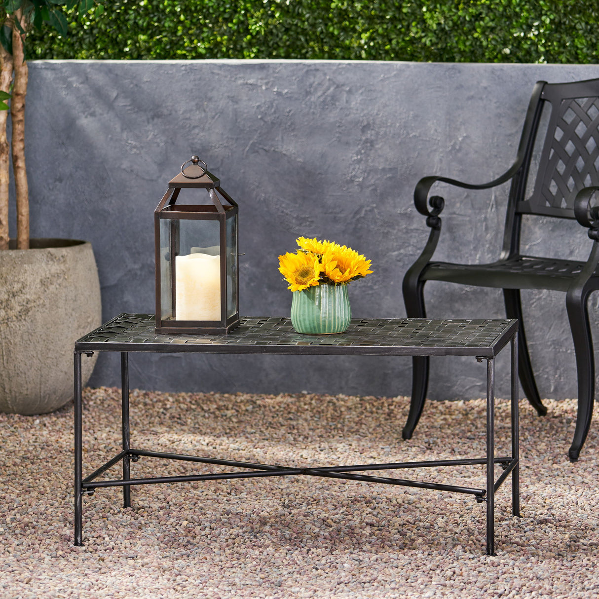 Luna - Outdoor Iron Coffee Table - Black Brush Silver