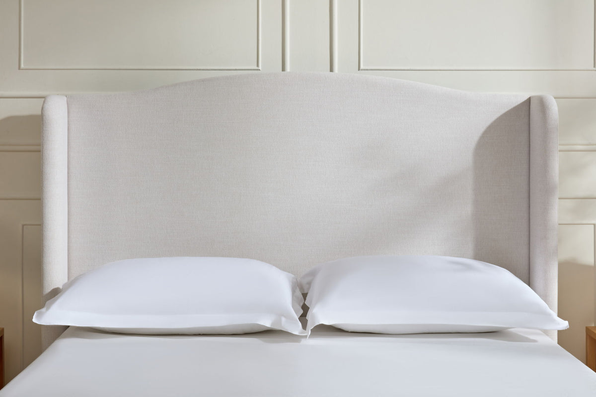 Hannah - Upholstered Wingback Bed Size / Tall Headboard Upholstered King Bed / Premium Textured Look / Minimalist Designs / No Box Spring Needed