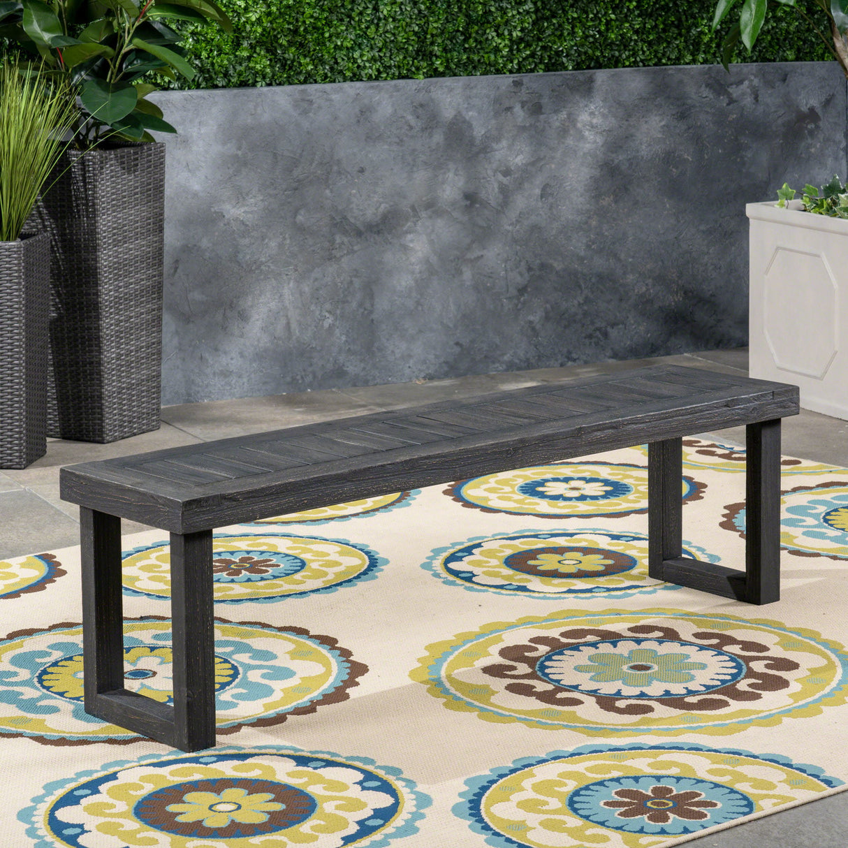Realm - Outdoor Bench With Slat Panel Top And Base - Dark Gray