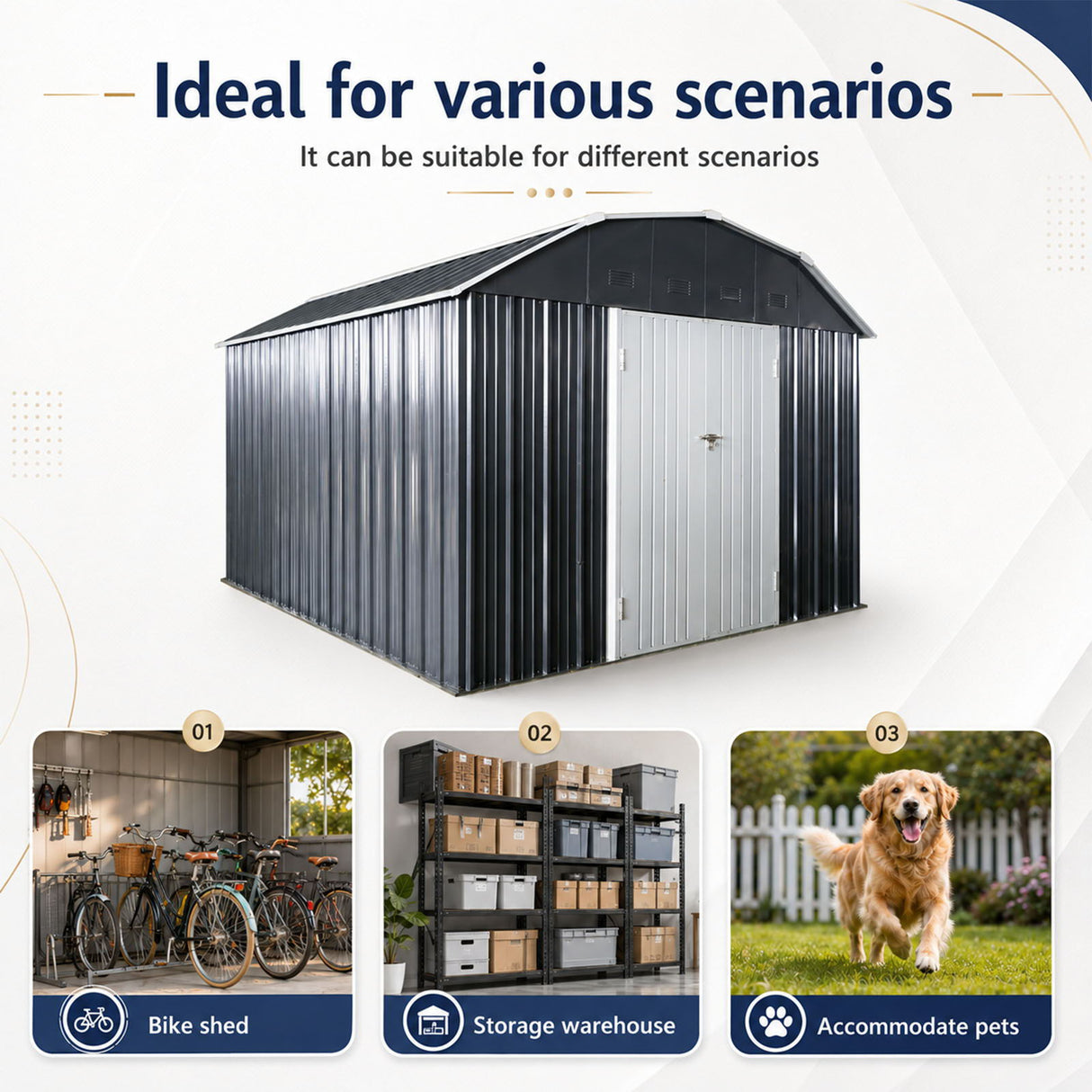 10 Ft X 12 Ft Outdoor Metal Storage Shed With Arch Roof With Lockable Doors For Backyard Garden Patio Lawn - Black