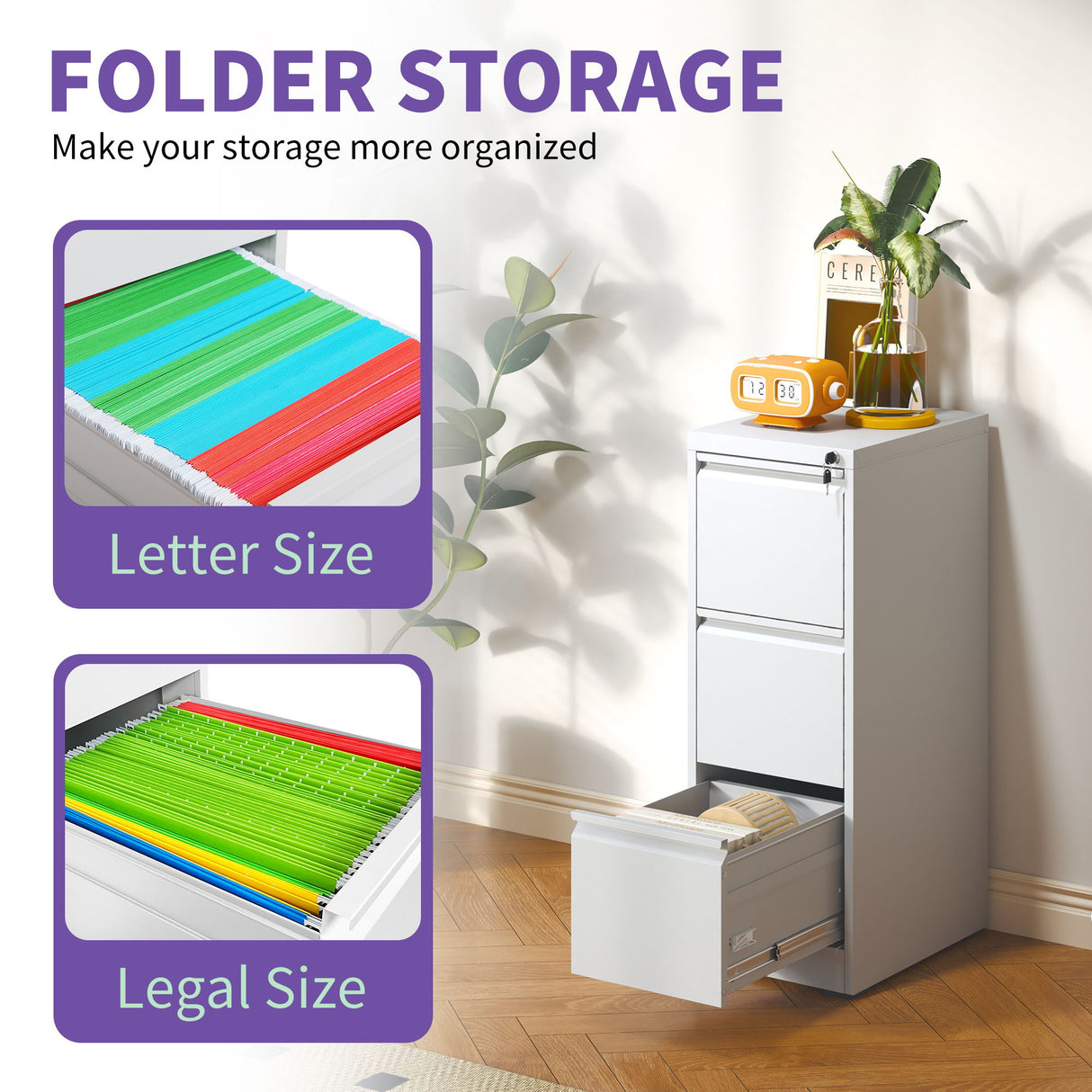 Steel Drawer Vertical File Cabinet With Lock For A4 Legal / Letter Size