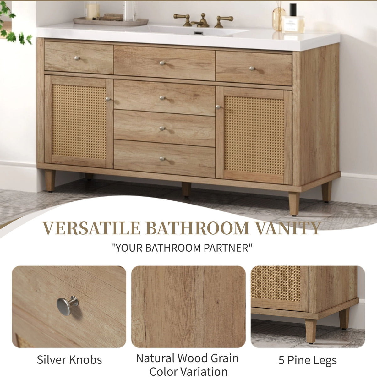 Modern Bathroom Vanity With Sink, Soft Close Drawers