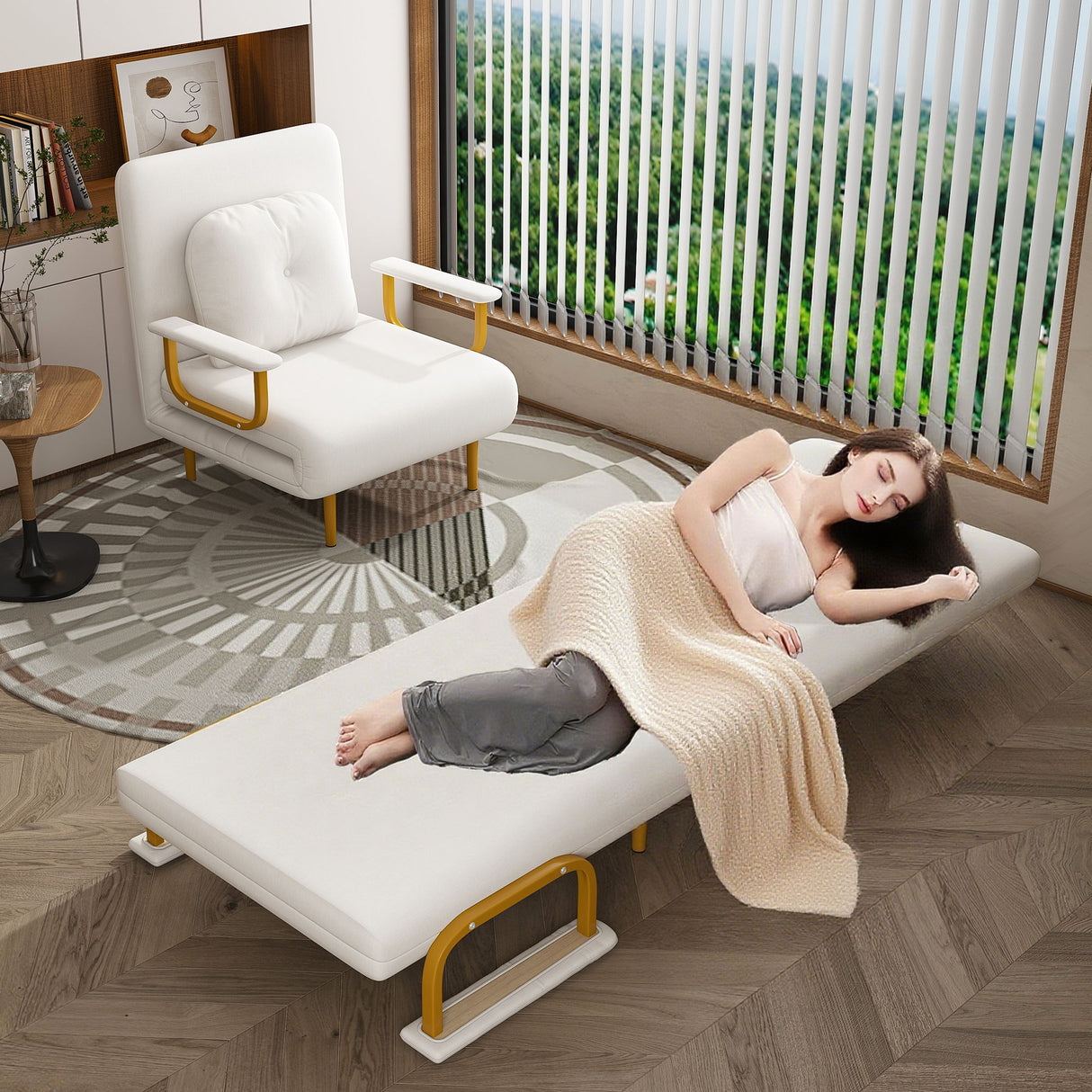 3 In 1 Convertible Folding Sofa Bed With Adjustable Backrest And Pillow