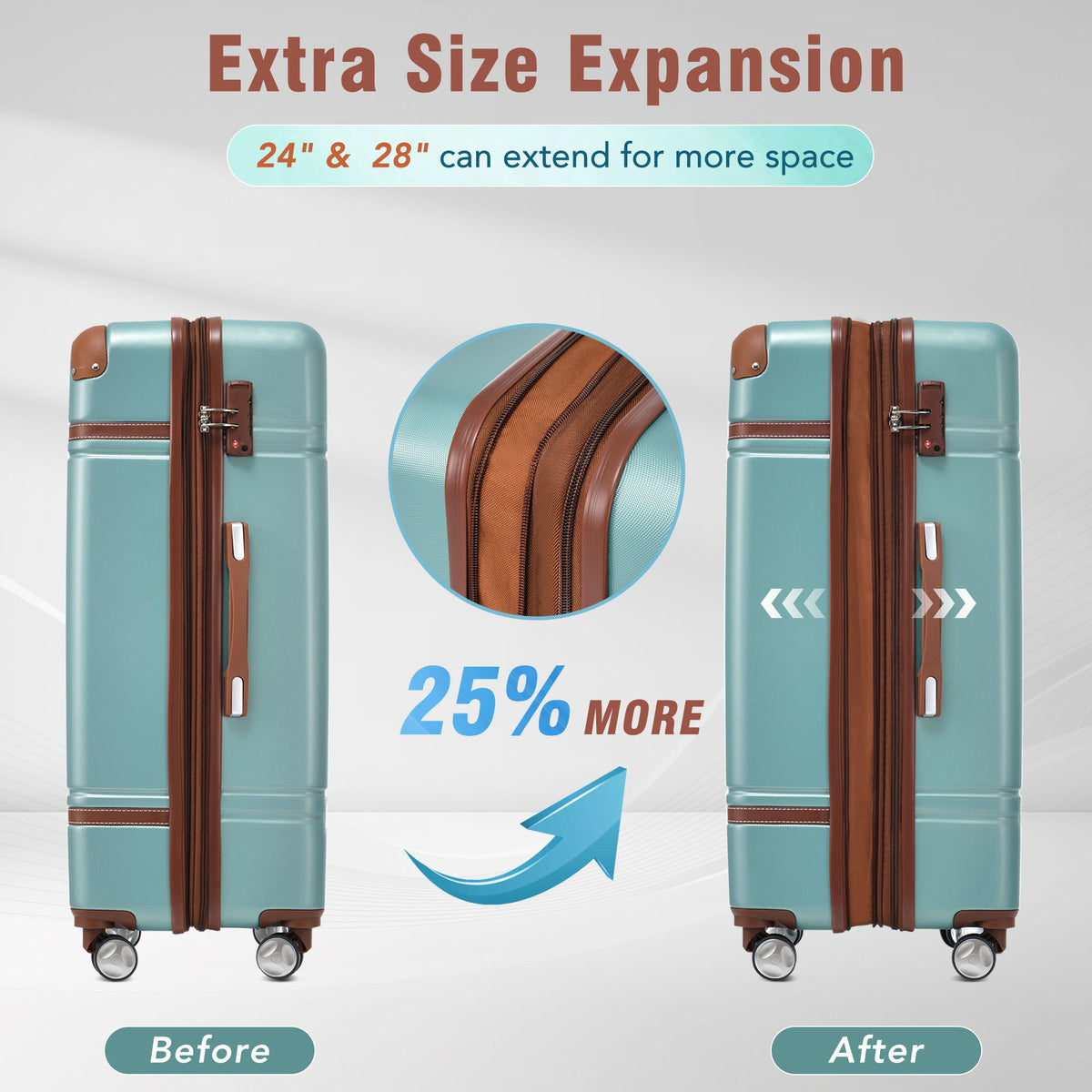 Hardshell Luggage Sets 3 Pieces 20" / 24" Luggages And Cosmetic Case Spinner Suitcase With Tsa Lock Lightweight - Green