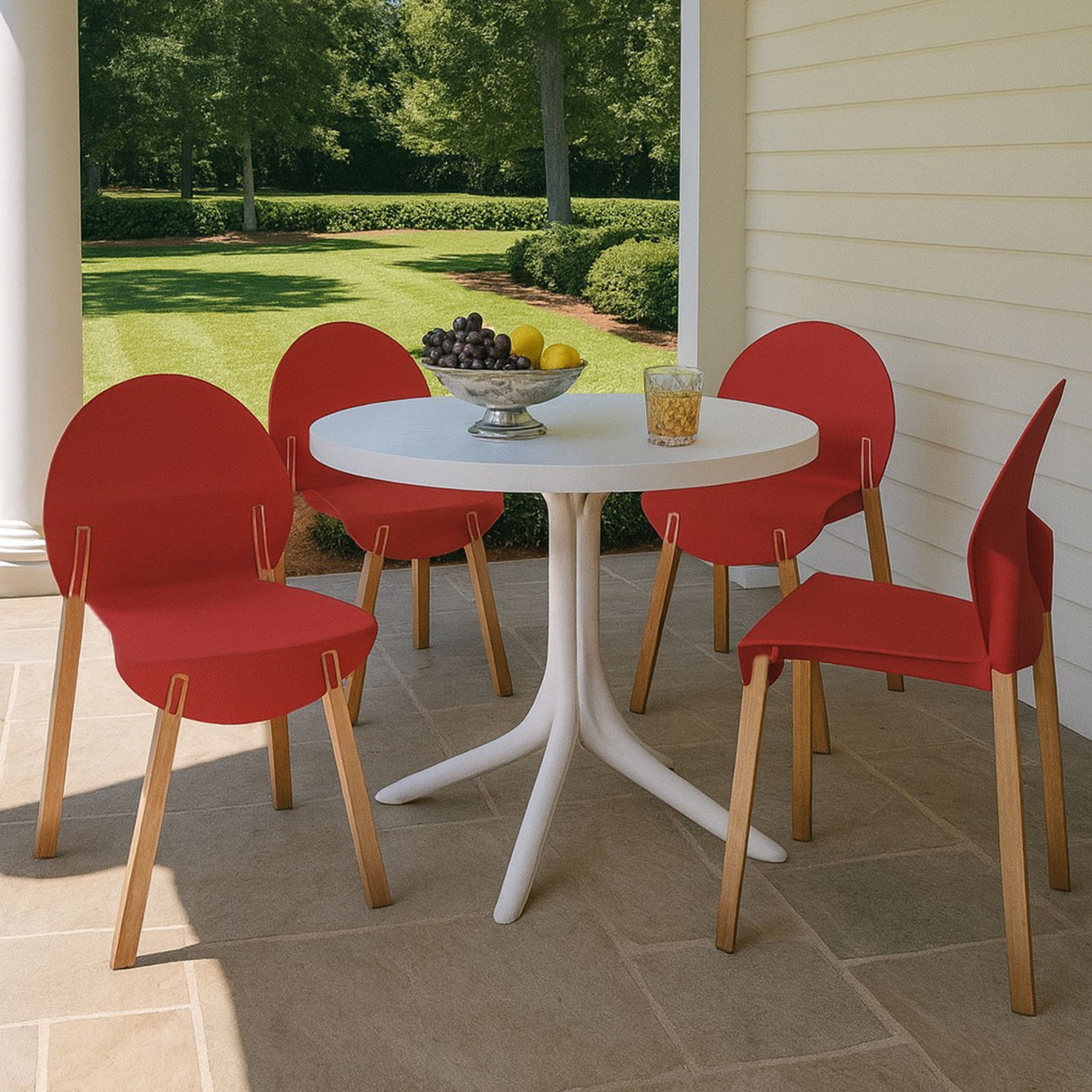 4 Piece Set Of Single Chairs, Traditional Elements With Round Table