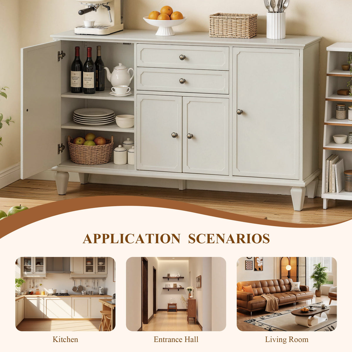 Sideboard Buffet Cabinet With 4 Doors And 2 Drawers, Console For Kitchen