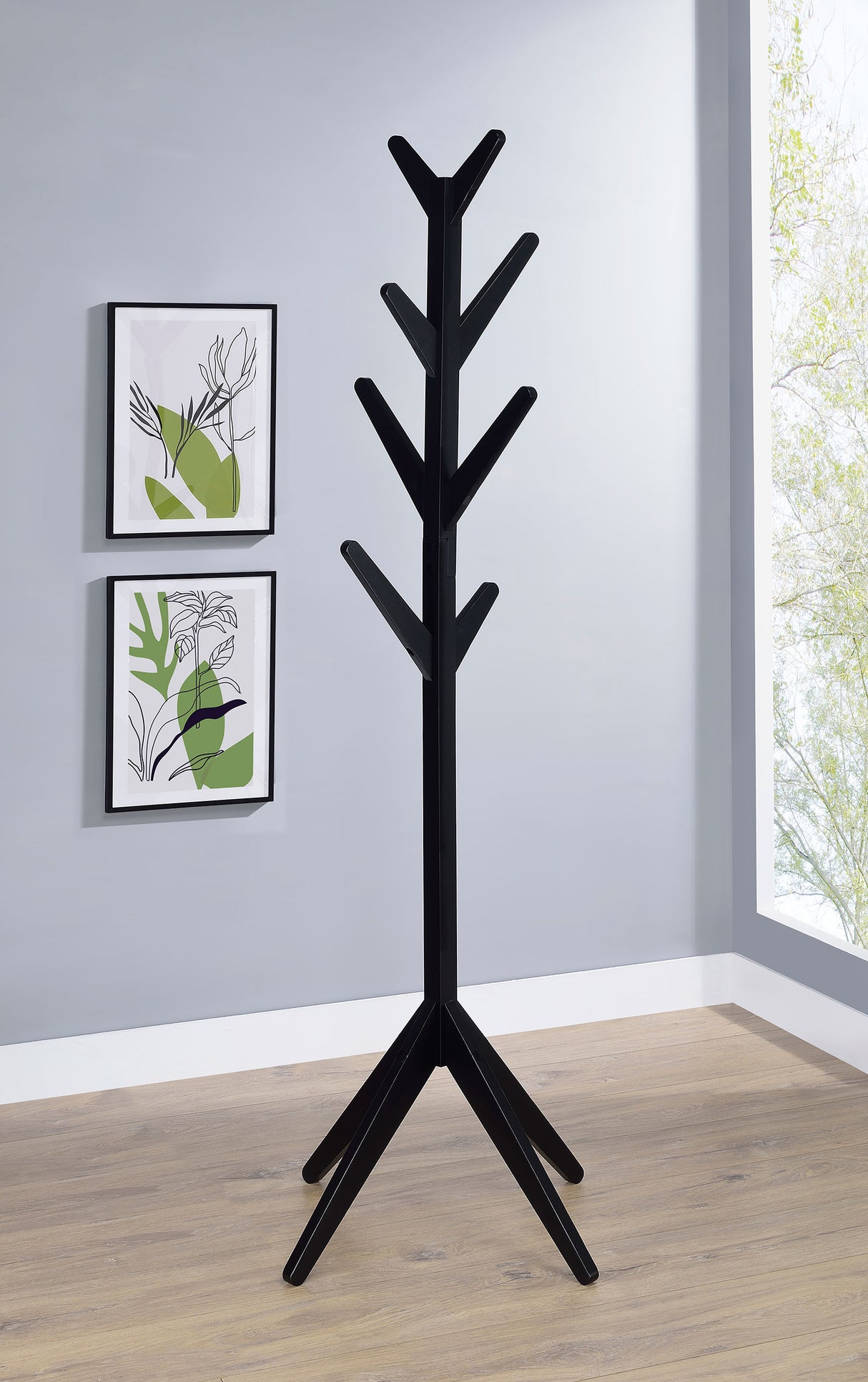 Margaret Black Rubberwood Coat Rack with 8 Hooks