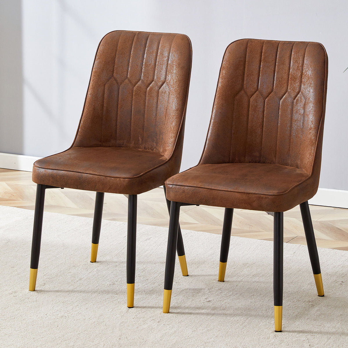 Modern Brown Suede Like Velvet Dining Chair (Set of 2) - Black / Gold
