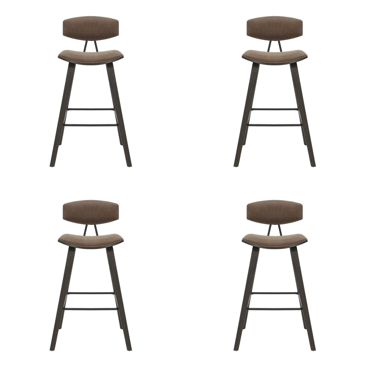 Fox - Bar Height Curved Back Wood Bar Stool With Faux Leather Seat